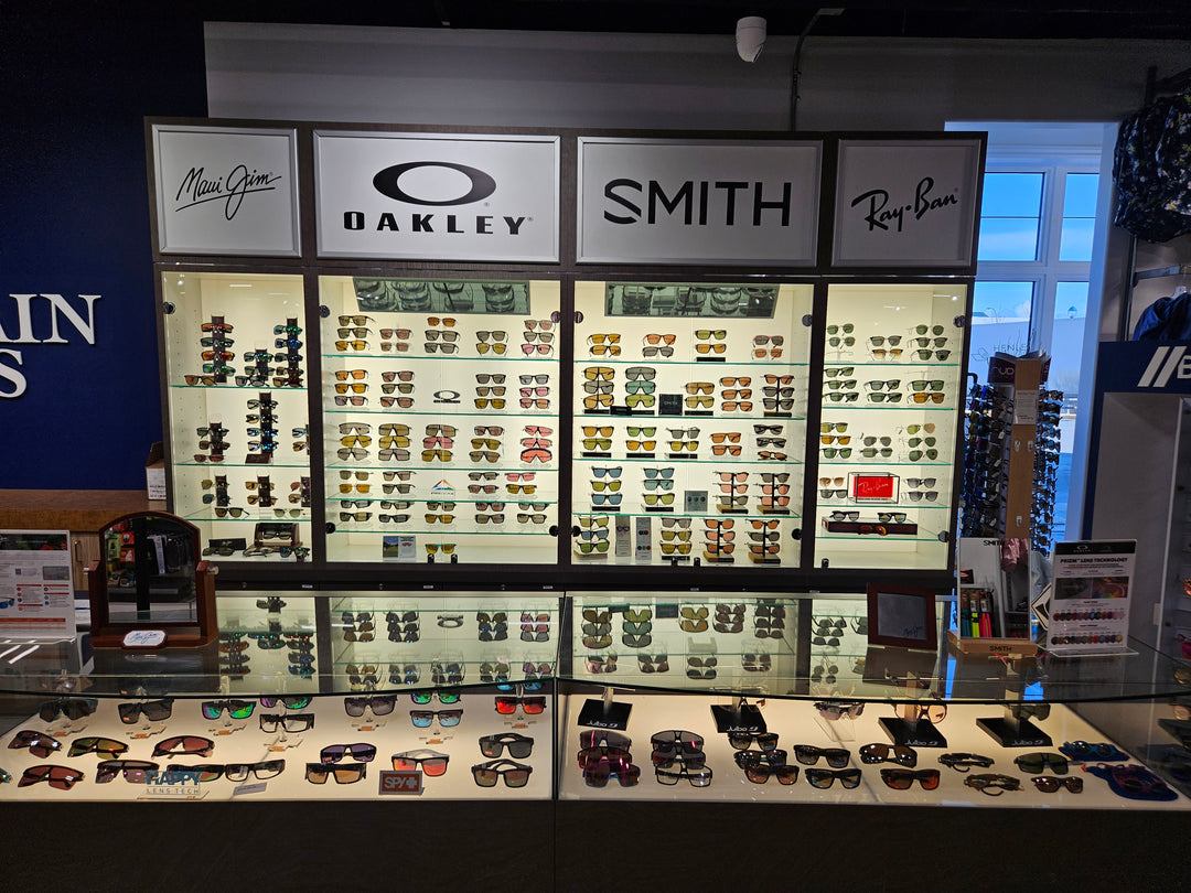 Sunglasses display with Maui Jim, Oakley, Smith and Ray-Ban
